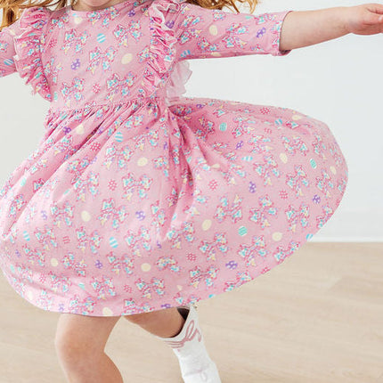 Little Bow Peeps 3/4 Sleeve Ruffle Twirl Dress