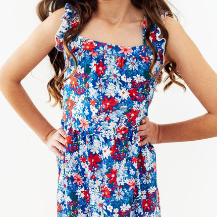 Freedom Flowers Ruffle Cross Back Dress