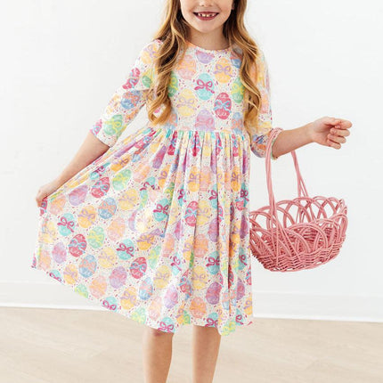 Egg-stra Cute 3/4 Sleeve Pocket Twirl Dress