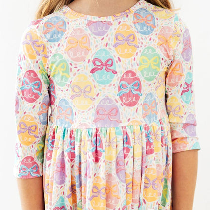 Egg-stra Cute 3/4 Sleeve Pocket Twirl Dress