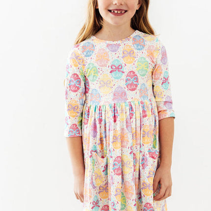 Egg-stra Cute 3/4 Sleeve Pocket Twirl Dress