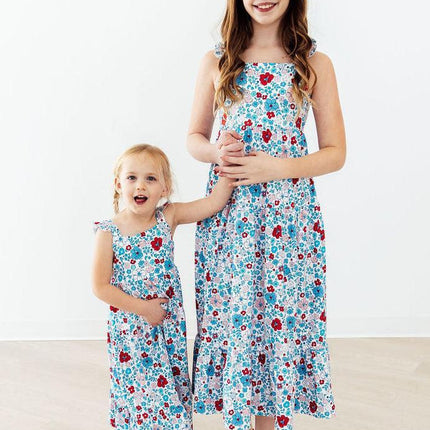 Patriotic Petals Ruffle Maxi Dress