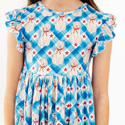 Star Spangled Pups Flutter Sleeve Twirl Dress