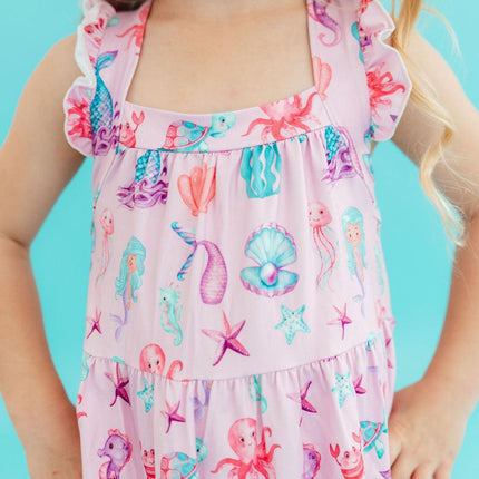 Under the Sea Ruffle Cross Back Dress