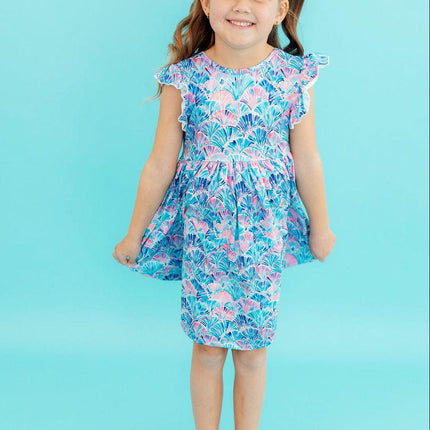 Seaside Shells Flutter Sleeve Twirl Dress