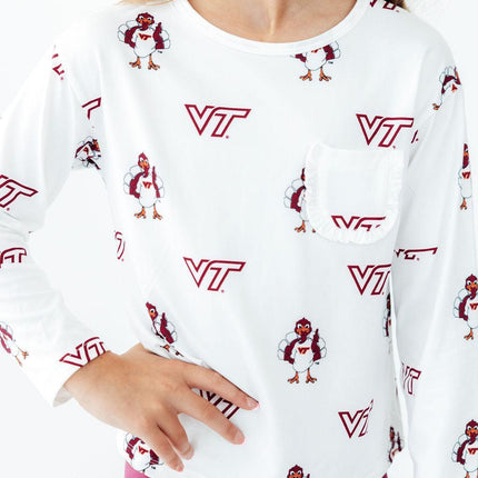 Virginia Tech White Hokie L/S Ruffle Pocket Tee