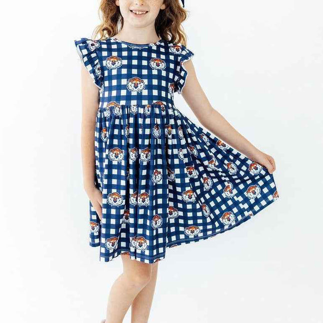 Auburn Plaid Aubie Flutter Twirl Dress