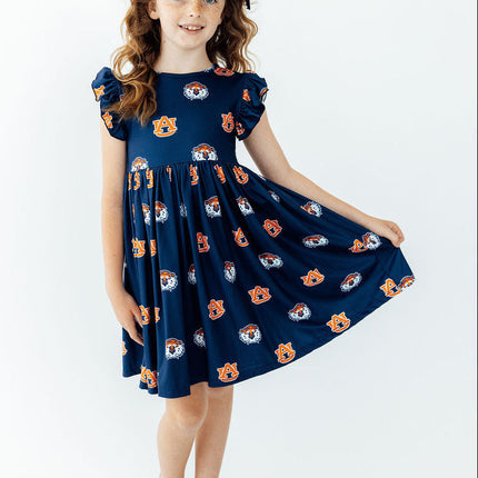 Auburn Blue Aubie Flutter Twirl Dress
