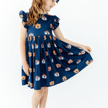 Auburn Blue Aubie Flutter Twirl Dress