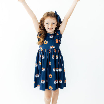 Auburn Blue Aubie Flutter Twirl Dress