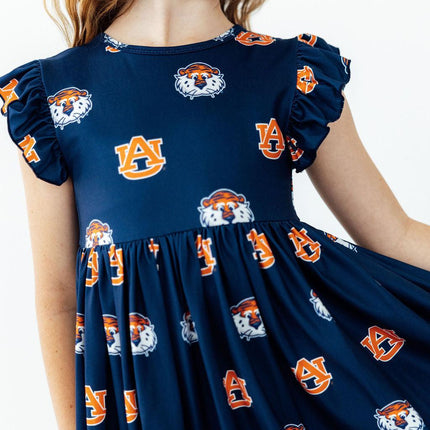 Auburn Blue Aubie Flutter Twirl Dress