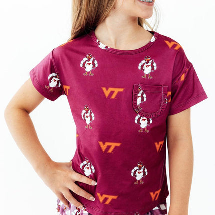 Virginia Tech Maroon Hokie Ruffle Pocket Tee