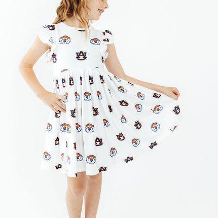 Auburn White Aubie Flutter Twirl Dress