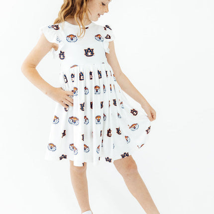Auburn White Aubie Flutter Twirl Dress