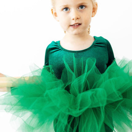 Hunter Green Velvet L/S Tutu Leotard
