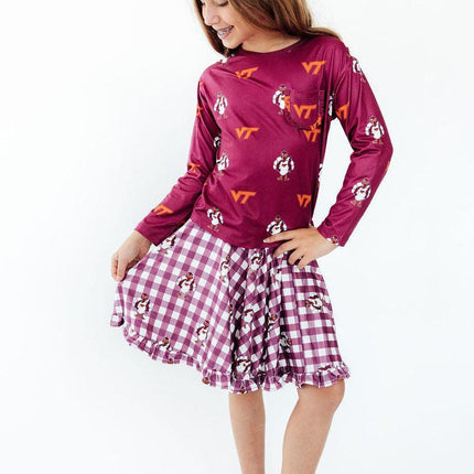 Virginia Tech Maroon Hokie L/S Ruffle Pocket Tee