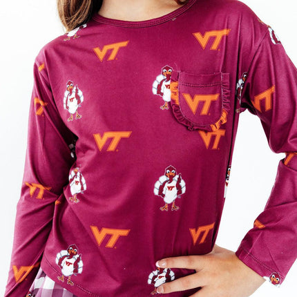 Virginia Tech Maroon Hokie L/S Ruffle Pocket Tee