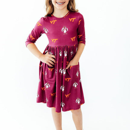 Virginia Tech Maroon Hokie 3/4 Sleeve Pocket Twirl Dress
