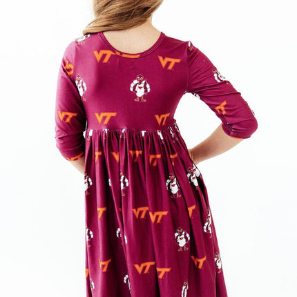 Virginia Tech Maroon Hokie 3/4 Sleeve Pocket Twirl Dress