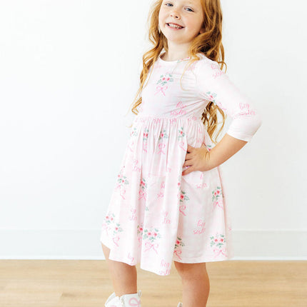 Big Sister Floral 3/4 Sleeve Pocket Twirl Dress
