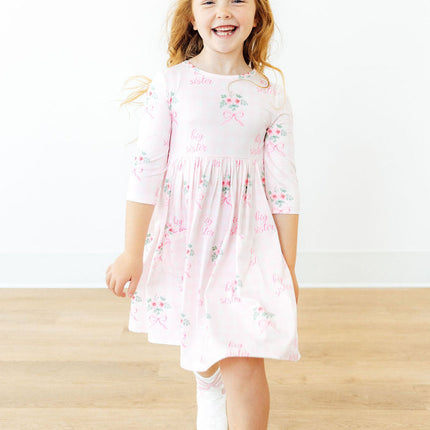 Big Sister Floral 3/4 Sleeve Pocket Twirl Dress