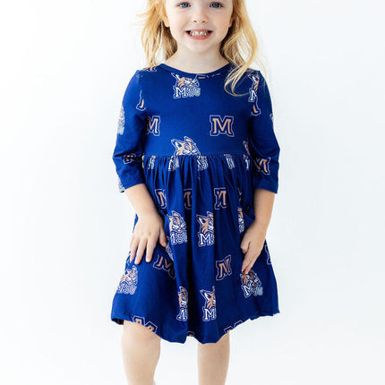 Montana State University Blue Bobcat 3/4 Sleeve Pocket Twirl Dress