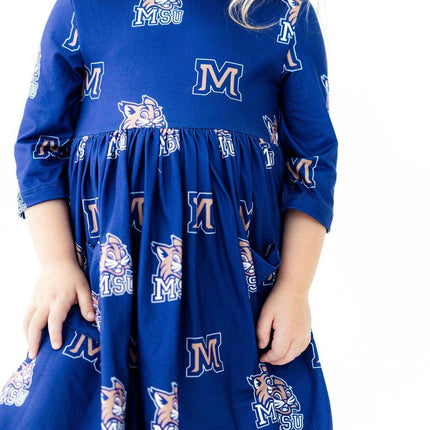 Montana State University Blue Bobcat 3/4 Sleeve Pocket Twirl Dress
