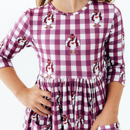 Virginia Tech Plaid Hokie 3/4 Sleeve Pocket Twirl Dress