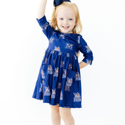 Montana State University Blue Bobcat 3/4 Sleeve Pocket Twirl Dress