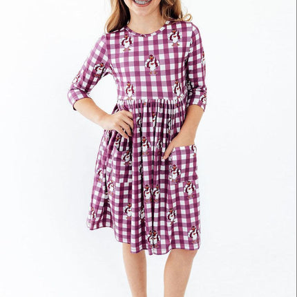 Virginia Tech Plaid Hokie 3/4 Sleeve Pocket Twirl Dress