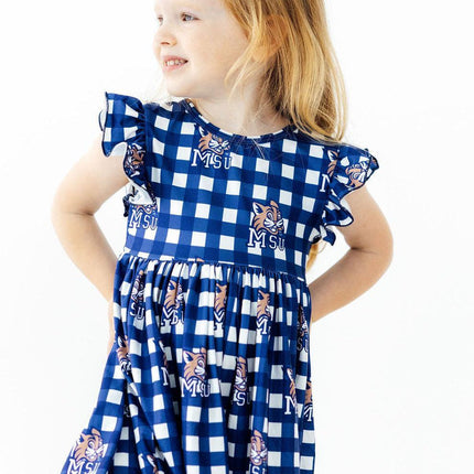 Montana State University Plaid Bobcat Flutter Twirl Dress