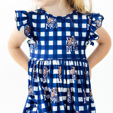 Montana State University Plaid Bobcat Flutter Twirl Dress