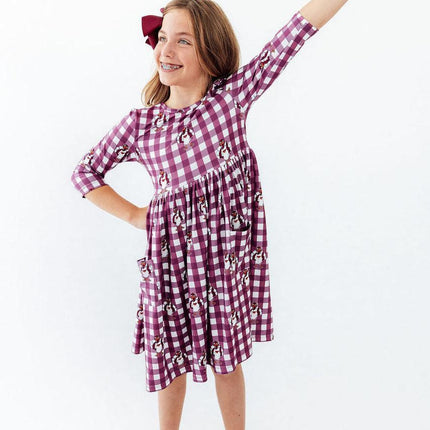 Virginia Tech Plaid Hokie 3/4 Sleeve Pocket Twirl Dress