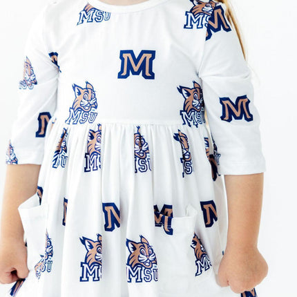 Montana State University White Bobcat 3/4 Sleeve Pocket Twirl Dress