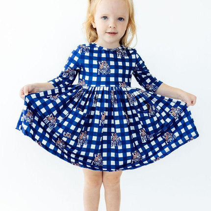 Montana State University Plaid Bobcat 3/4 Sleeve Pocket Twirl Dress