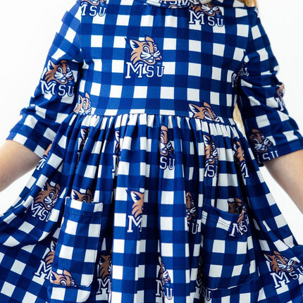 Montana State University Plaid Bobcat 3/4 Sleeve Pocket Twirl Dress