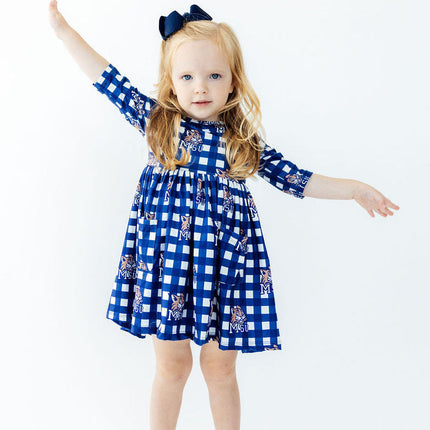 Montana State University Plaid Bobcat 3/4 Sleeve Pocket Twirl Dress