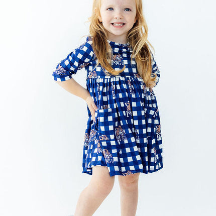 Montana State University Plaid Bobcat 3/4 Sleeve Pocket Twirl Dress