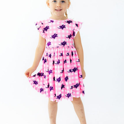 TCU Pink Gingham Frog Flutter Twirl Dress