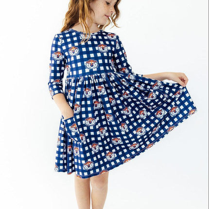 Auburn Plaid Aubie 3/4 Sleeve Pocket Twirl Dress
