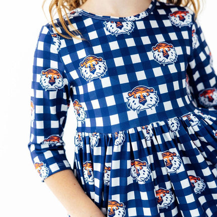 Auburn Plaid Aubie 3/4 Sleeve Pocket Twirl Dress