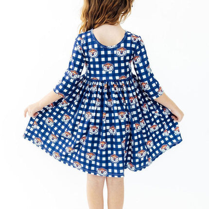 Auburn Plaid Aubie 3/4 Sleeve Pocket Twirl Dress