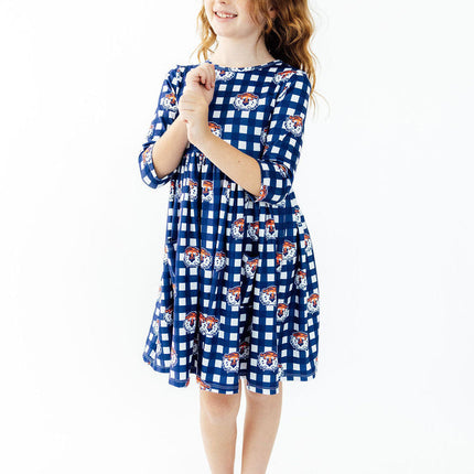 Auburn Plaid Aubie 3/4 Sleeve Pocket Twirl Dress