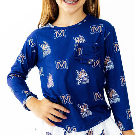 Montana State University Blue Bobcat L/S Ruffle Pocket Tee