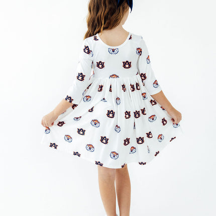 Auburn White Aubie 3/4 Sleeve Pocket Twirl Dress