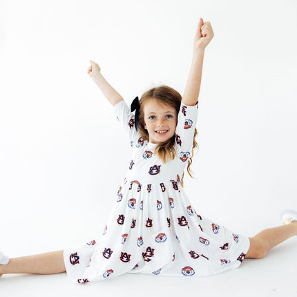 Auburn White Aubie 3/4 Sleeve Pocket Twirl Dress