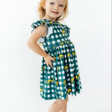 North Dakota State University Plaid Bison Flutter Twirl Dress
