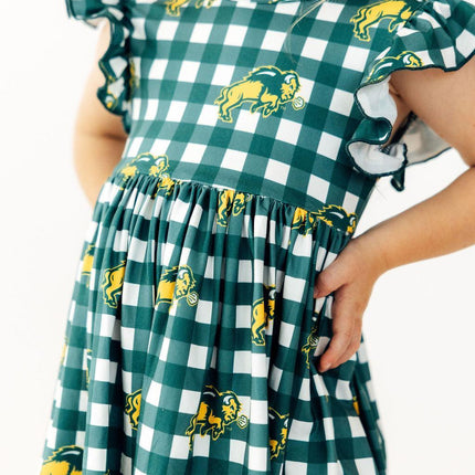 North Dakota State University Plaid Bison Flutter Twirl Dress