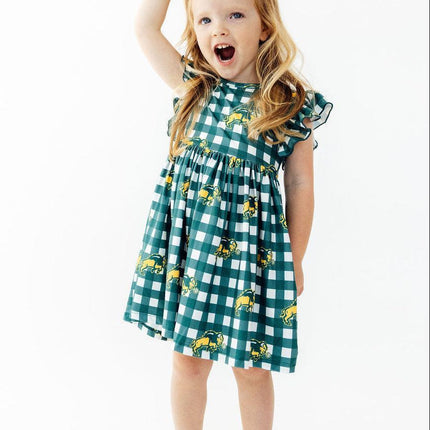North Dakota State University Plaid Bison Flutter Twirl Dress