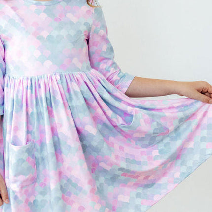 Mermaid Magic 3/4 Sleeve Pocket Twirl Dress